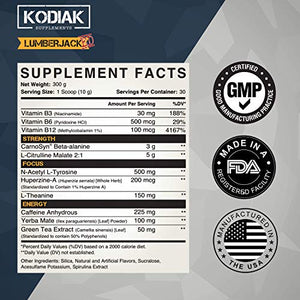 LUMBERJACKED Pre-Workout Supplement with CarnoSyn by Kodiak Supplements - 30 Servings - Better Pumps, Strength, Energy, and Focus - No Crash (Freedom Rocket)