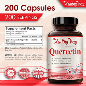 Healthy Way Pure Quercetin 500mg Supplement - 200 Capsules - Quercetin Dihydrate to Support Cardiovascular Health