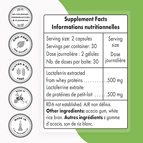 Supersmart - Lactoferrin 500 mg Per Day - Immune System Booster & Antioxidant Supplement - The Most Active Ingredients in Colostrum | Non-GMO & Gluten Free - 60 Vegetarian Capsules