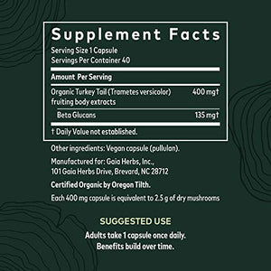 Gaia Herbs, Turkey Tail Mushroom, Organic & Sustainably Sourced, Immune & Liver Support, No Grain & Rice Fillers, Vegan Herbal Supplement, 40-Count