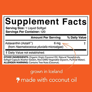 Astaxanthin (6mg) with Organic Coconut | Non-GMO, Soy & Gluten Free - 120 Mini Softgels (4 Month Supply)