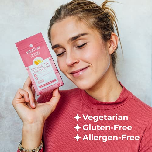 Vitafive Collagen Gummies for Women : Non-GMO & Gluten Free Hair Skin and Nails Gummies Made with Hydrolyzed Collagen, Biotin, Vitamin C, Vitamin E, & Zinc - Natural Lemon Flavor, 200mg (1-Pack)