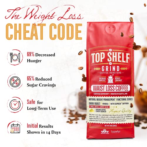 Waist Loss Coffee, The Best Dark Roast Ground Java - Supports Weight Management, Metabolism, Skinny Diet and Natural Burn - Keto Friendly - Premium Coffee Boost by Top Shelf Grind