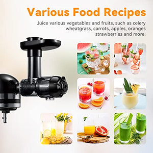 Slow Juicer Attachment for KitchenAid Stand Mixers Replacement, Masticating Juicer Accessories for All Kitchen Aid Mixers by Aikeec, Cold Pressed Juicer Parts, Great for Fruits and Vegetables, Black