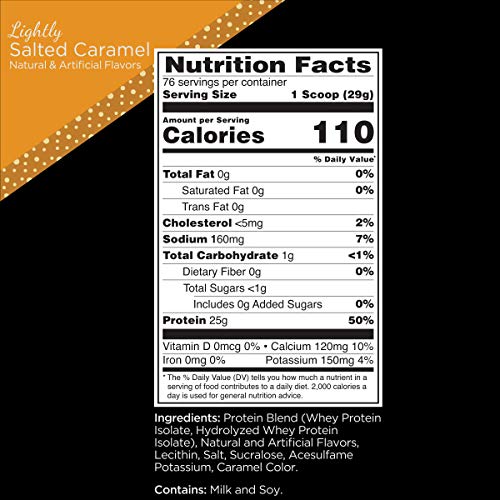 Rule One Proteins, R1 Protein - Lightly Salted Caramel, 25g Fast-Acting, Super-Pure 100% Isolate and Hydrolysate Protein Powder with 6g BCAAs for Muscle Growth and Recovery, 5 Pounds, 76 Servings