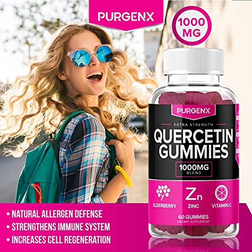 Quercetin + Zinc + Vitamin C 1000mg Gummies Supplements with Elderberry for Kids Adults Lung Immune Support Supplement Gummy, Immunity Allergy Relief Chewable Vitamins Powder Capsules Liquid (2 Pack)