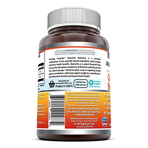 Amazing Formulas Quercetin Berberine - 250mg Berberine and 250mg Quercetin (Non-GMO,Gluten Free) -Potent Anti-oxidant Properties -Supports Heart Health, Energy Production, Immune Function (90 Count)