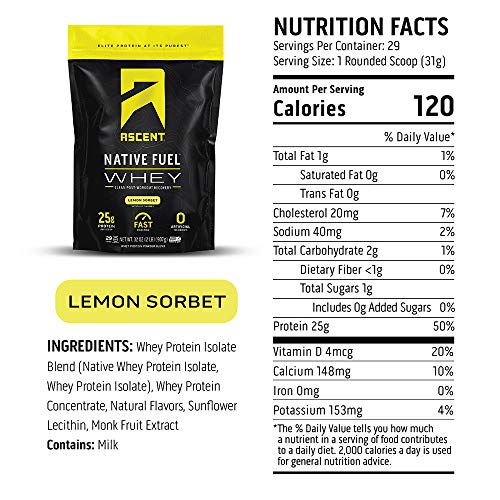 Ascent Native Fuel Whey Protein Powder - Lemon Sorbet - 2 lbs