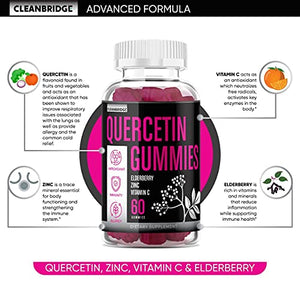 Quercetin 1000mg with Zinc, Vitamin C, Elderberry Gummies Supplements for Kids Adults Immune Lung Support Supplement, Quercitin VIT C Gummy Immunity Vegan Chewable Vitamins - Capsules Powder (2 Pack)