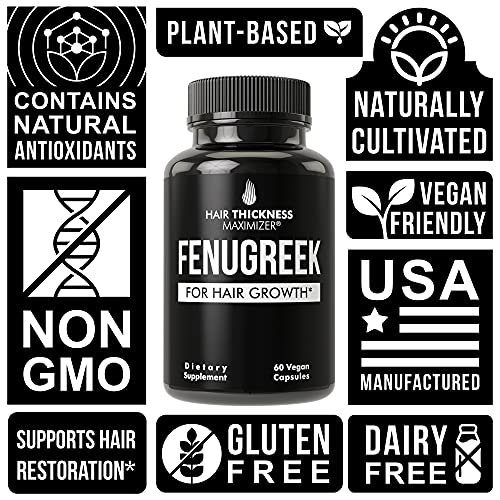 Organic Fenugreek Vegan Capsules. Hair Growth Vitamins Supplement for Women and Men for Hair Loss and Thinning. Hair Regrowth Natural Pills. Gluten Free Pure Extract Seed Powder Tablets