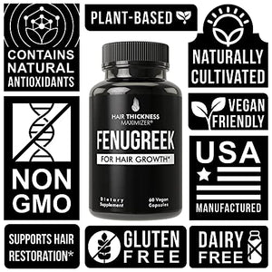 Organic Fenugreek Vegan Capsules. Hair Growth Vitamins Supplement for Women and Men for Hair Loss and Thinning. Hair Regrowth Natural Pills. Gluten Free Pure Extract Seed Powder Tablets