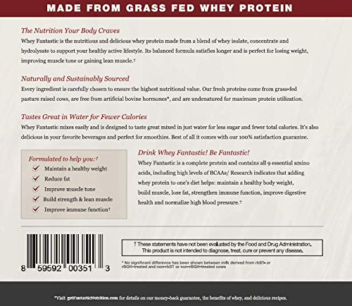 Whey Fantastic - Chocolate - Made from 100% Pure Grass Fed Whey Protein - 5lb Bulk - Optimum Blend of Undenatured Whey Isolate, Concentrate & Hydrolysate - Non-GMO, Soy & Gluten Free - 63 Servings