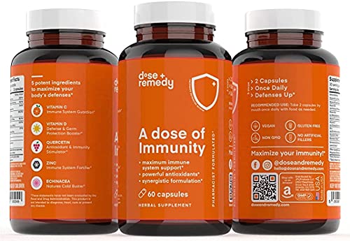 A Dose of Immunity Quercetin with Vitamin C and Zinc, Vitamin D, 500mg Quercetin Bromelain with Echinacea & B Vitamins, Lung Immune Support Supplement 7 in 1 Immune Defense Immunity Booster 180 Count