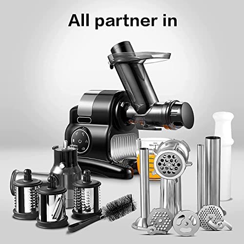 Cold Press Juicer, 5-In-1 Slow Masticating Juicer With Slicer/Chopper Attachment, Juice And Vegetable Extractor With Meat Grinder