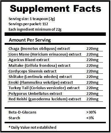 Mushroom Extract Powder - Powerful 10 Blend, Organic Lions Mane, Cordyceps, Reishi, Shiitake, Turkey Tail Mushrooms Nootropic Brain Supplement for Energy, Calm, Focus & Immune System Booster