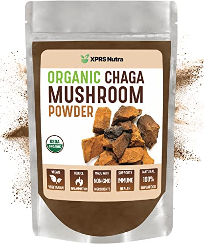 XPRS Nutra Organic Chaga Mushroom Powder - Premium USDA Organic Chaga Mushrooms Powder - Chaga Powder Supports Immune Health - Vegan Friendly Superfood for Chaga Tea and Beverages (4 oz)