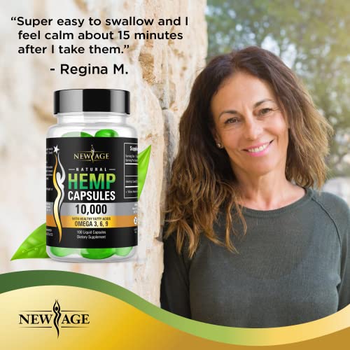 Hemp Capsules - 10,000 Hemp Extract - Pain, Stress Relief - Natural Sleep & Mood Support - Made in The USA - Maximum Value - Rich in Omega 3,6,& 9