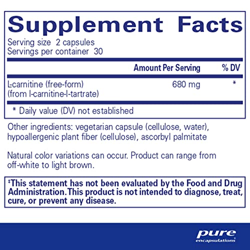 Pure Encapsulations - L-Carnitine - Hypoallergenic Supplement for Cardiovascular and Endurance Support - 60 Capsules