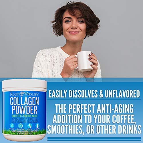 Root Vitality Collagen Peptides, Collagen Powder, Grass Fed, Premium Quality Collagen Protein, Pasture Raised, Easily Dissolves, Keto & Paleo Friendly, Non-GMO, 16 Ounces