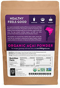 Organic ACAI Powder (Freeze-Dried) | 16oz Resealable Kraft Bag (1lb) | 100% Raw Superfood Berry From Brazil | by FGO