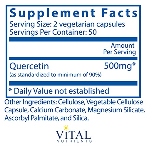 Vital Nutrients - Quercetin - Respiratory and Sinus Support - 100 Vegetarian Capsules per Bottle - 250 mg