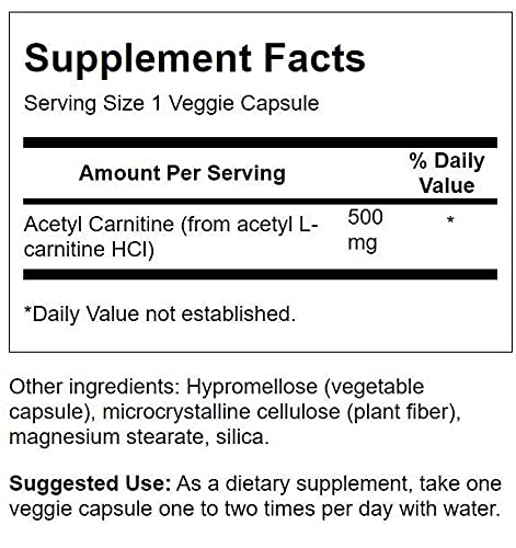 Swanson Acetyl-L-Carnitine Cognitive Health, Nervous System Support, Protection from oxidative Stress, Muscle Health, Workout Enhancer (from Acetyl-L-carnitine HCl) 500 mg, 100 Capsules