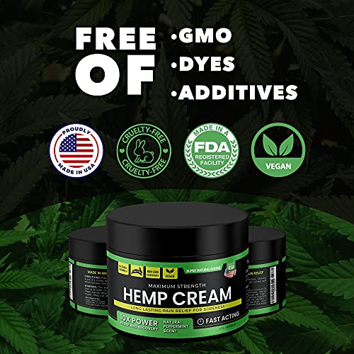 Hemp Cream - Made in USA - 4 fl oz - Fast Acting Cream with Arnica & Hemp Extract - Pain Relief Hemp Oil Cream for Inflammation, Skin, Back, Arthritis, Sore Muscle & Shoulder