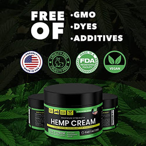 Hemp Cream - Made in USA - 4 fl oz - Fast Acting Cream with Arnica & Hemp Extract - Pain Relief Hemp Oil Cream for Inflammation, Skin, Back, Arthritis, Sore Muscle & Shoulder