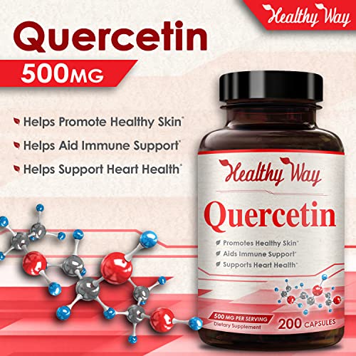 Healthy Way Pure Quercetin 500mg Supplement - 200 Capsules - Quercetin Dihydrate to Support Cardiovascular Health