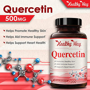 Healthy Way Pure Quercetin 500mg Supplement - 200 Capsules - Quercetin Dihydrate to Support Cardiovascular Health
