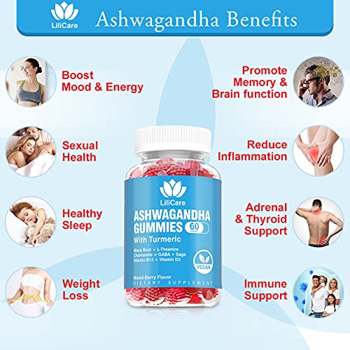 Ashwagandha Gummies, 2000mg Organic Ashwa Root Extract Supplement for Women & Men - 60 Count - Ashwagandha Blend Gummies Combination Supplements