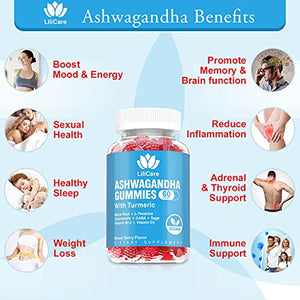 Ashwagandha Gummies, 2000mg Organic Ashwa Root Extract Supplement for Women & Men - 60 Count - Ashwagandha Blend Gummies Combination Supplements