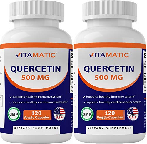 2 Pack - Vitamatic Quercetin 500 mg, 120 Vegetarian Capsules (Non-GMO, Gluten Free, Vegan) - Supports Cardiovascular Health, Helps Improve Anti-Inflammatory & Immune Response,