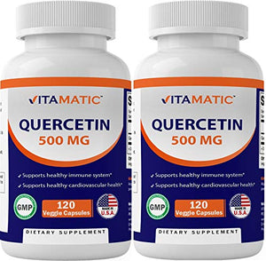 2 Pack - Vitamatic Quercetin 500 mg, 120 Vegetarian Capsules (Non-GMO, Gluten Free, Vegan) - Supports Cardiovascular Health, Helps Improve Anti-Inflammatory & Immune Response,