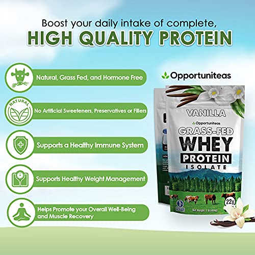Vanilla Whey Protein Powder - Grass Fed Whey Isolate + Real Sugar & Vanilla Flavor - Perfect for Shakes, Smoothies, Drinks, Cooking & Baking - Non GMO & Gluten Free - 1 lb