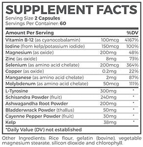 Thyroid Support with Iodine (120 Capsules & Non-GMO) Improve Your Energy & Increase Metabolism - Ashwagandha Root - Thyroid Health Complex Supplement