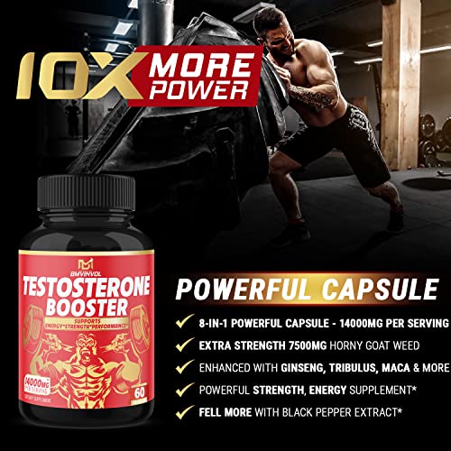 Test Booster Supplement for Men - 14000mg Herbal Equivalent - Supports Performance, Muscle, Energy - Made with Horny Goat Weed, Tribulus, Ginseng