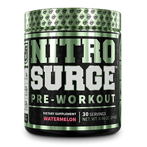 NITROSURGE Pre Workout Supplement - Endless Energy, Instant Strength Gains, Clear Focus, Intense Pumps - Nitric Oxide Booster & Powerful Preworkout Energy Powder - 30 Servings, Watermelon