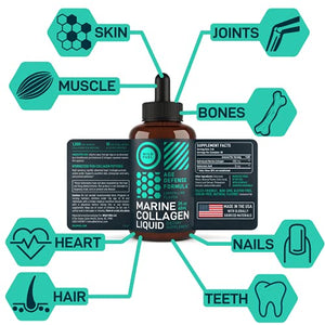 Marine Liquid Collagen Peptides Supplement - 1,000mg Hydrolyzed Marine Collagen Plus 10mg Hyaluronic Acid - Wild Fuel Hair, Skin, Nail, Joint Support - Natural Lemon Lime Flavor - 1-Month, 2 oz
