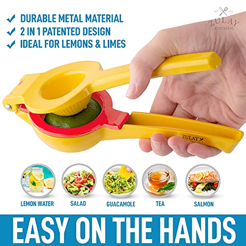 Zulay Premium Quality Metal Lemon Lime Squeezer - Manual Citrus Press Juicer (Bright Yellow and Red)