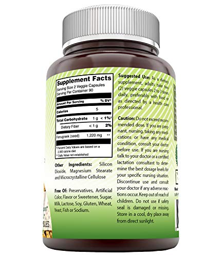 Amazing India Fenugreek 610 mg 180 Veggie Capsules (Non-GMO) *Supports Women’s Health* Supports Digestive Health* Promotes Overall Health & Well-Being*