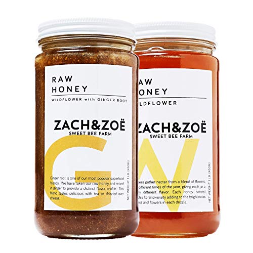 Unfiltered Raw Honey by Zach & Zoe Sweet Bee Farm – (1) Jar of Creamed Honey and (1) Jar of Ginger Honey - Pure Farm Raised Honey with Powerful Anti-oxidants, Amino Acids, Enzymes, and Vitamins!