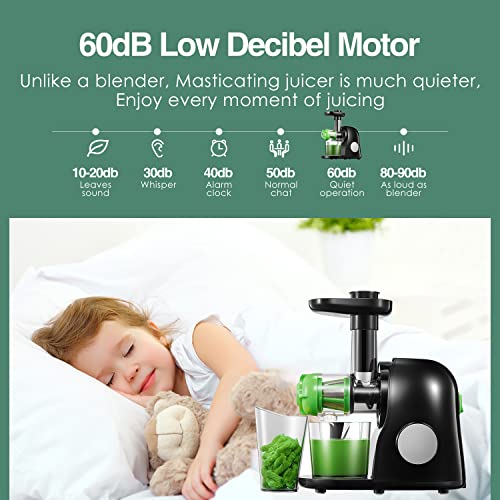 Juicer Machines, Slow Masticating Juicer Easy to Clean, Cold Press Juicer Extractor with Quiet Motor & Reverse Function for Vegetable and Fruit, Classic Black
