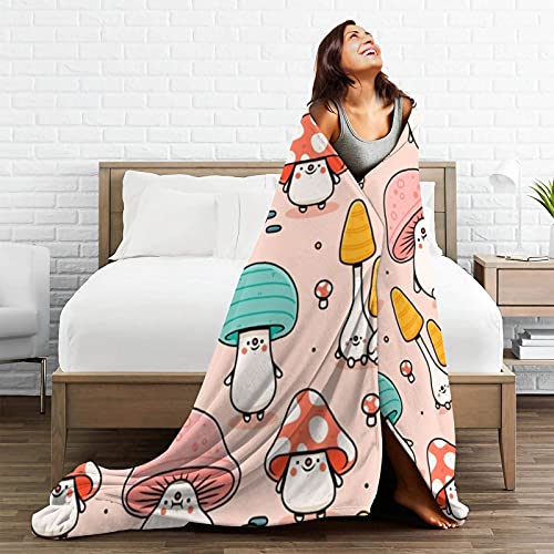 Atthadassi Cute Mushroom Head Soft Blanket All Season Throw Blanket Fleece Blankets Bed Sofa 50"x40"