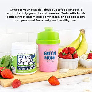 BIOHM Clean Energy Greens and Super Greens Superfood Powder Bundle - All Natural Energy Made with Probiotics, Digestive Enzymes, and 20 Organic Green Whole Foods (with Wheatgrass) - Non-GMO