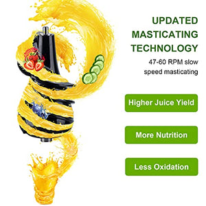 OverTwice Slow Masticating Juicer Cold Press Juice Extractor Apple Orange Citrus Juicer Machine with Wide Chute Quiet Motor for Fruit Vegetables