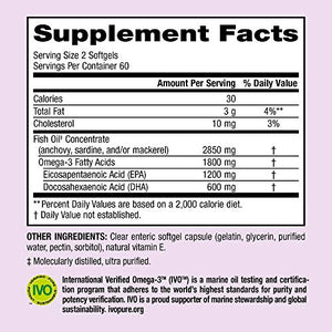 Webber Naturals Triple Strength Omega-3 Fish Oil, 1,800 mg Omega-3 (1,200 mg EPA / 600 mg DHA) per Serving, 120 Clear Enteric Softgels, No Fishy Aftertaste, for Heart, Brain and Joint Health