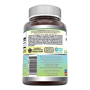 Amazing Nutrition L-Arginine/L-Citrulline Complex 1000 Mg* Combines Two Amino Acids with Potential Health Benefits * Ads to Improve Athletic Performance (240 Tablets) (Non-GMO,Gluten Free)