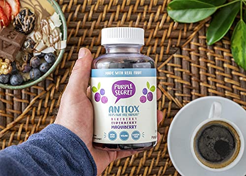 Purple Secret Antiox Gummy - 120 Real Fruit Gummies for Adults - Helps Reduce Free Radicals, Vegan, Non-GMO, Gluten-Free. Antioxidant Anti-Aging Formula - Maquiberry, Sambucus Eldeberry & Blueberry