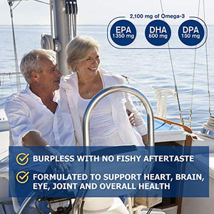Oceanblue Omega 3 2100-120 Softgels - 2 Pack - Triple Strength Burpless Fish Oil ? Molecularly Distilled - High Concentration EPA DHA and DPA - Wild-Caught - Natural Orange Flavor